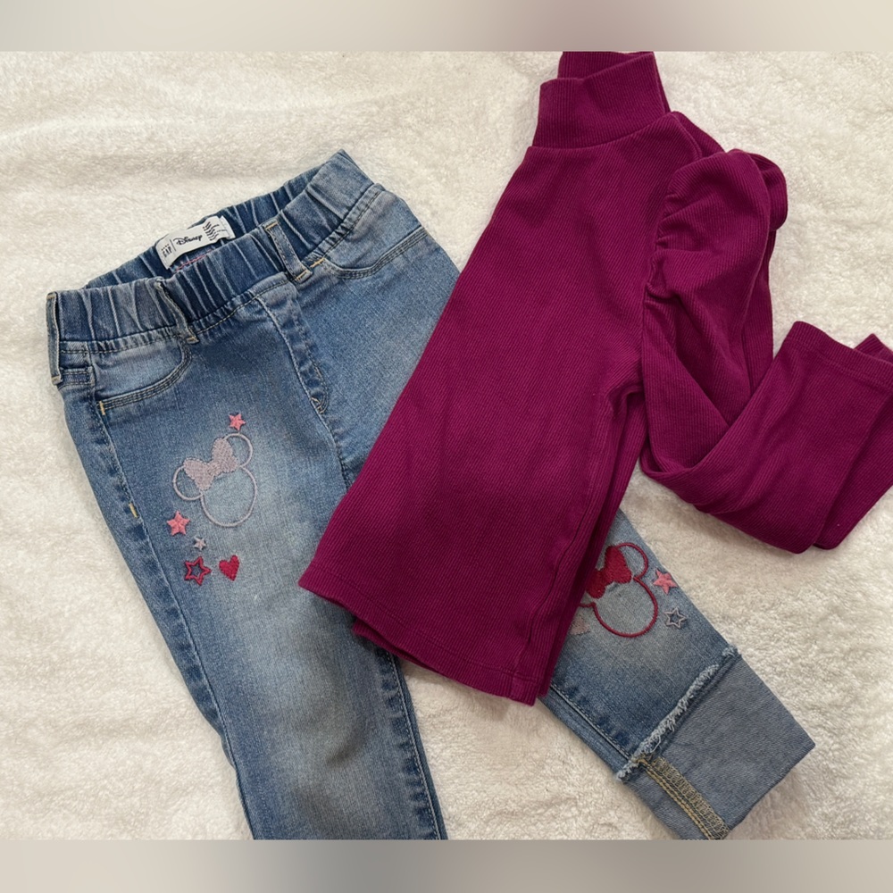 GAP Disney Baby Embroidered jeans and Magenta Sweater